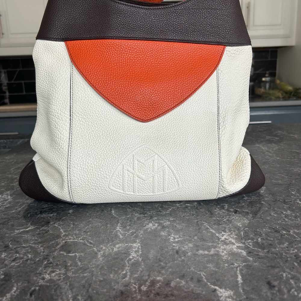 Elegant White and Orange Leather Bag